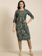 Women Straight Teal Floral Kurta-HO-460-Teal